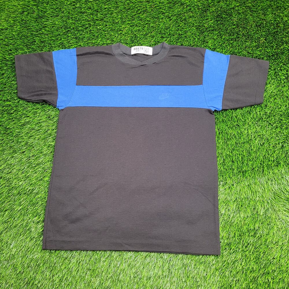 Vintage 80s Nike Black and Blue Color Block Tee Mens Medium